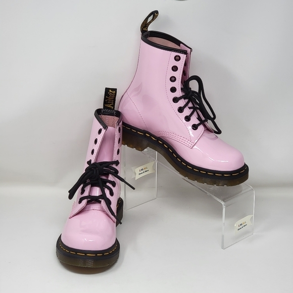 Dr Doc Martens 26425 Patent Leather Combat Boots Light Pink Women Size 5 NEW - Picture 3 of 10